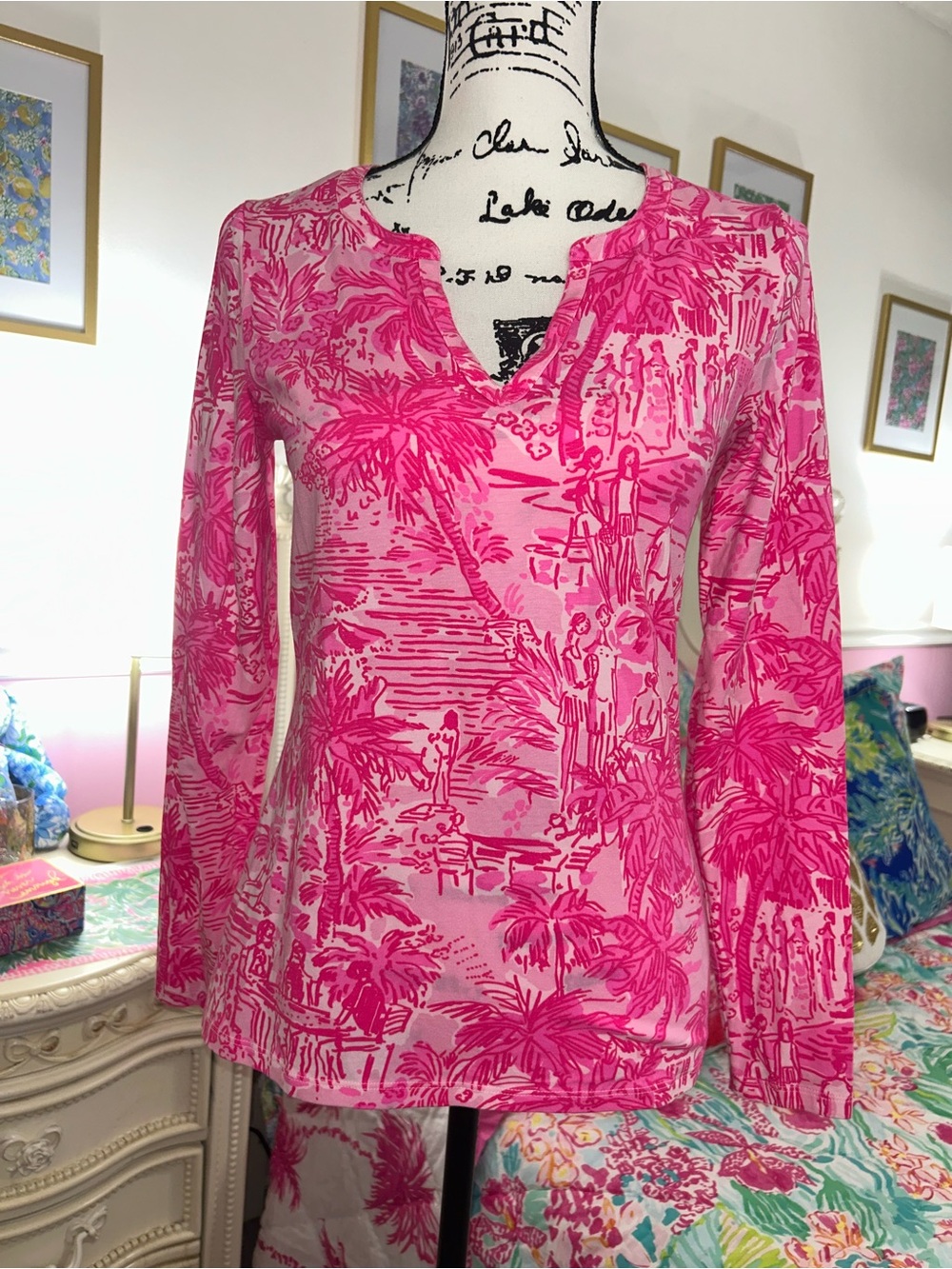 Lilly Pulitzer Kayleigh top, Paradise pink rule breakers, long sleeve Size Small